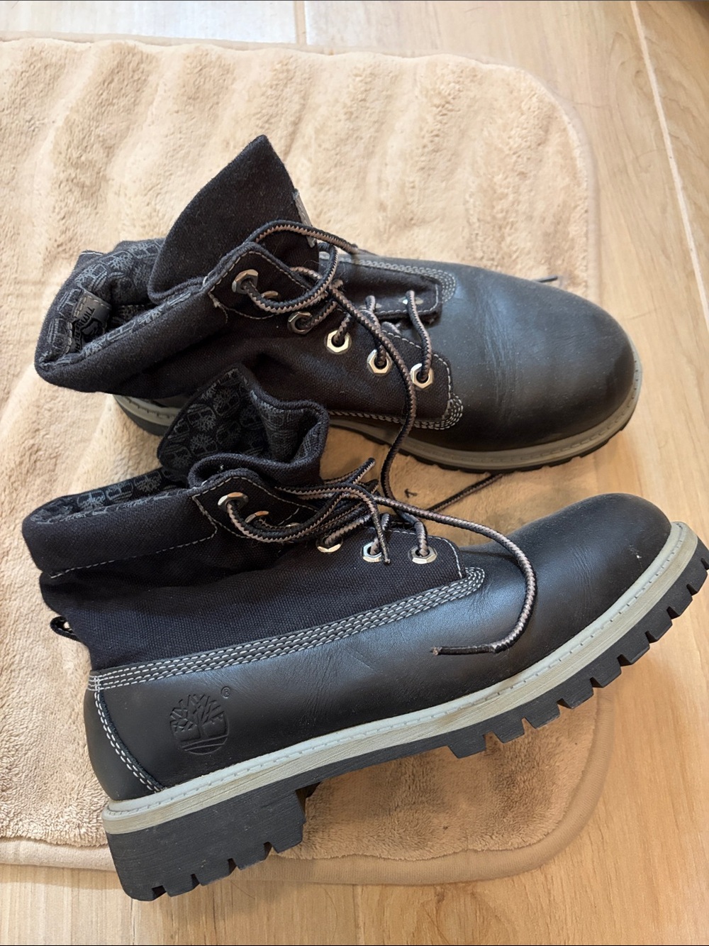 Timberland Kids Black and Gray Lace-Up Boots